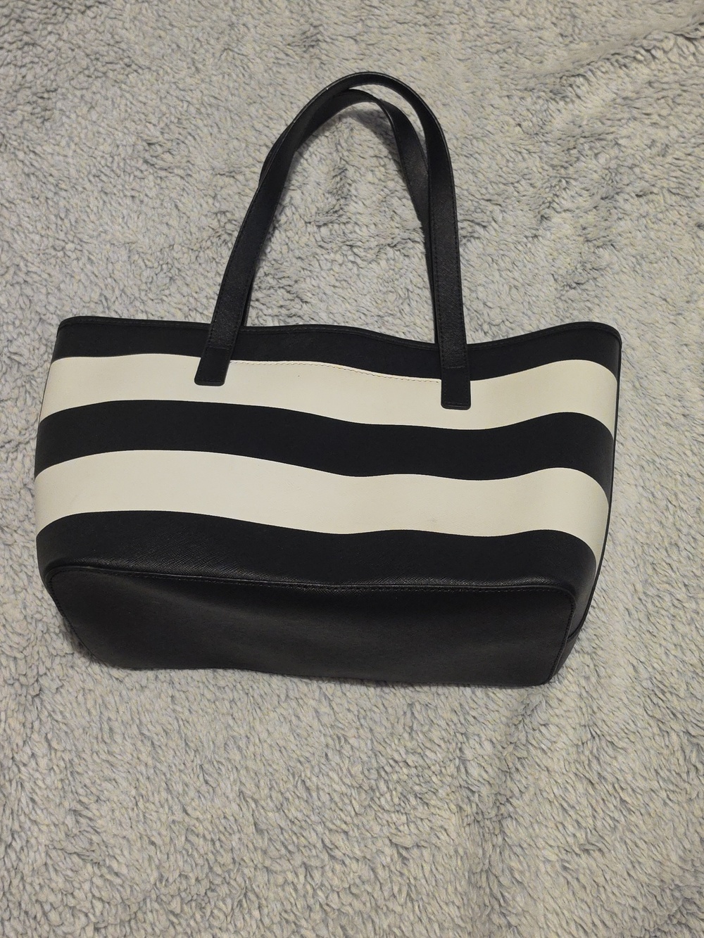 Michael Kors Black and White Striped Leather Tote - Picture 6 of 10